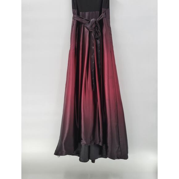 SLNY Ombre Satin Wrap Gown Size 10 Black Maroon Formal Maxi Dress Evening - Picture 5 of 16